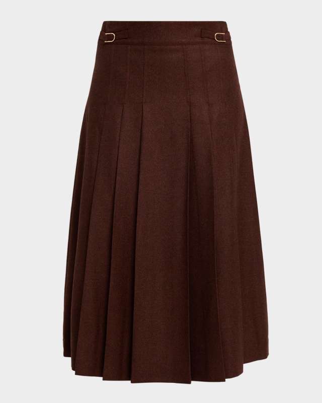 Wesley Wool-Cashmere Flannel Pleated Midi Skirt